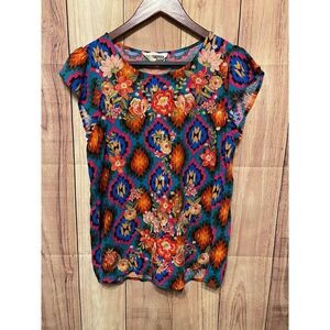 Savanna Jane S Blouse Floral embroidered orange Boho Southwest t-shirt